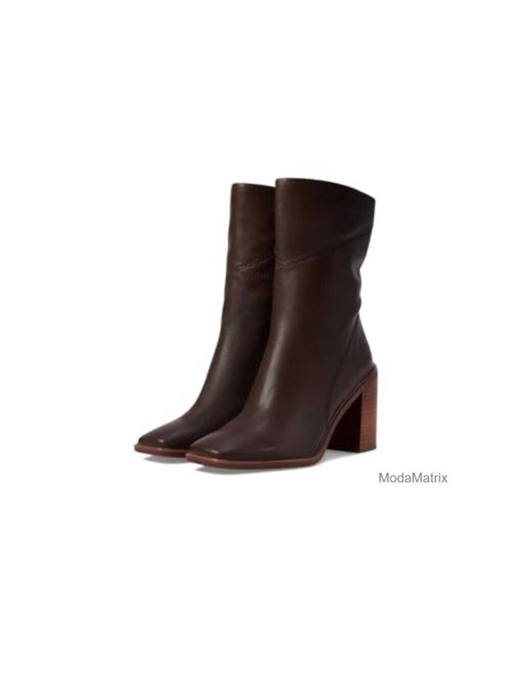 Heeled Mid Calf Boots Leather Suede Square Toe Side Zip Women's